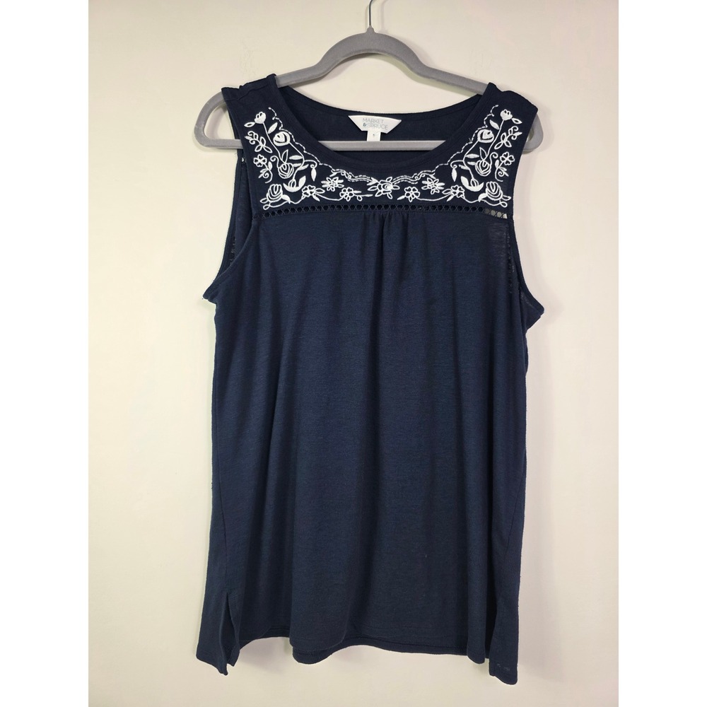 Market & Spruce Navy Blue Linen Blend Tank Top Size XL